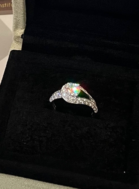 S925纯银马蹄闪钻纽扣戒指女