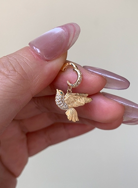 Vintage中古闪钻飞鸟项链女