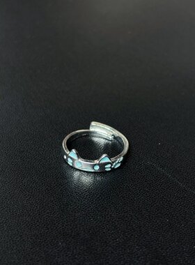 S925纯银珐琅猫咪戒指女