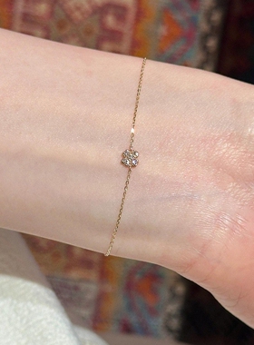 银色mini闪钻四叶草极细手链女