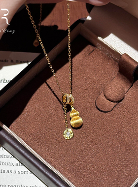 S925纯银金色拉丝葫芦项链女