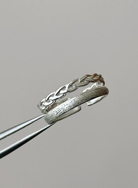 S925纯银双层麻花戒指女