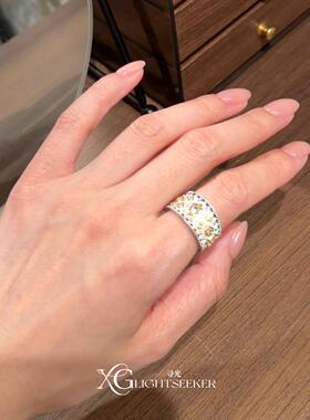 拉丝点钻四芒星宽版戒指女