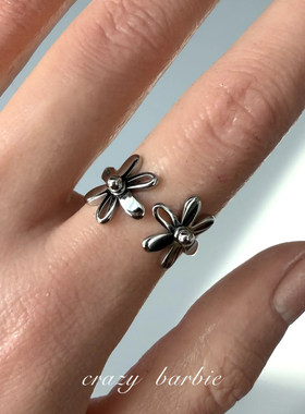 S925纯银金色小花朵开口戒指女