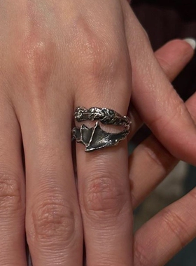 双层一体做旧黑色戒指女