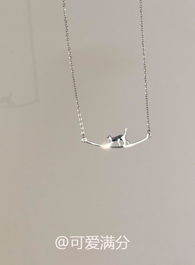 S925纯银小猫弧形项链女