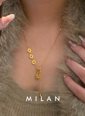 S925纯银铜钱碎冰冰吊坠项链女