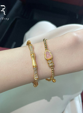 S925纯银金色圆珠葫芦手镯女