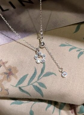 S925纯银满钻花朵吊坠项链女