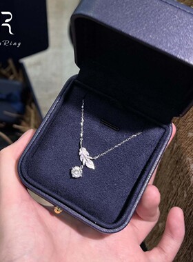 S925纯银闪钻羽毛项链女