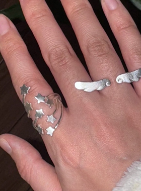 复古y2k天使翅膀星星戒指女