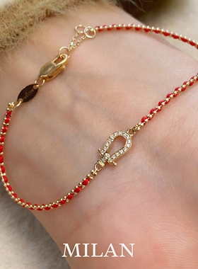 新年红色编绳马蹄扣手链2025新款