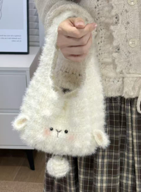 溺水小苑原创设计双面泡芙小羊包暖绒绒手工钩针编织diy材料包