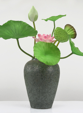莲蓬荷叶佛供中式客厅餐桌假花