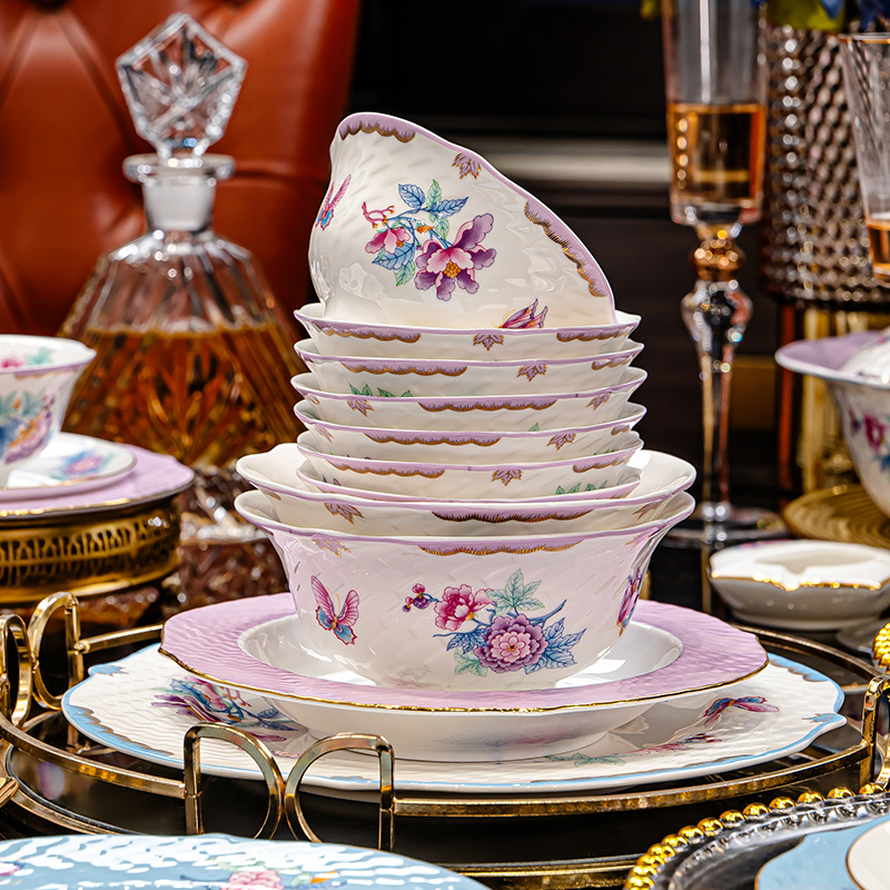 青颜景德镇骨瓷餐具套装高颜值法式轻奢高级感碗盘碟乔迁新婚礼物