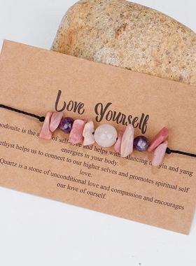Healing Chakra Gravel Beaded Bracelet with Wish Card for Wom