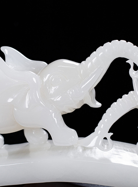 石诚记中式玉石大象如意摆件客厅