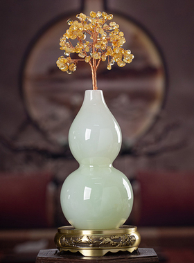 石诚记黄水晶摇钱树天然玉石摆件