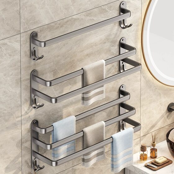 Gray punch-free towel rack single, double and three poles