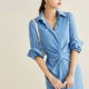 Japanese gentle drape shirt dress blue dress