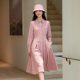 Gentle retro shirt dress pink long sleeve dress