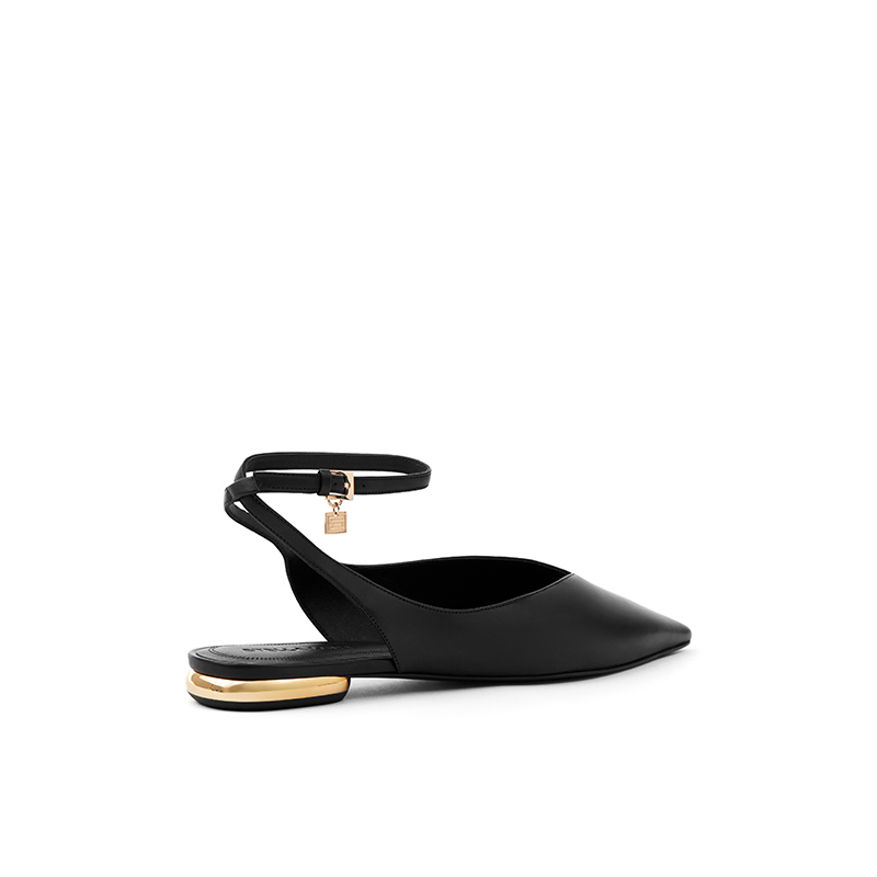 STELLA LUNA女鞋25SS春夏新款金属吊饰尖头设计牛皮露跟平底鞋 - 图1