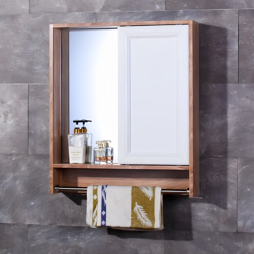 现代中式移动推拉门风水镜柜置物架化妆镜壁挂浴室洗漱台隐藏镜子 - 图3