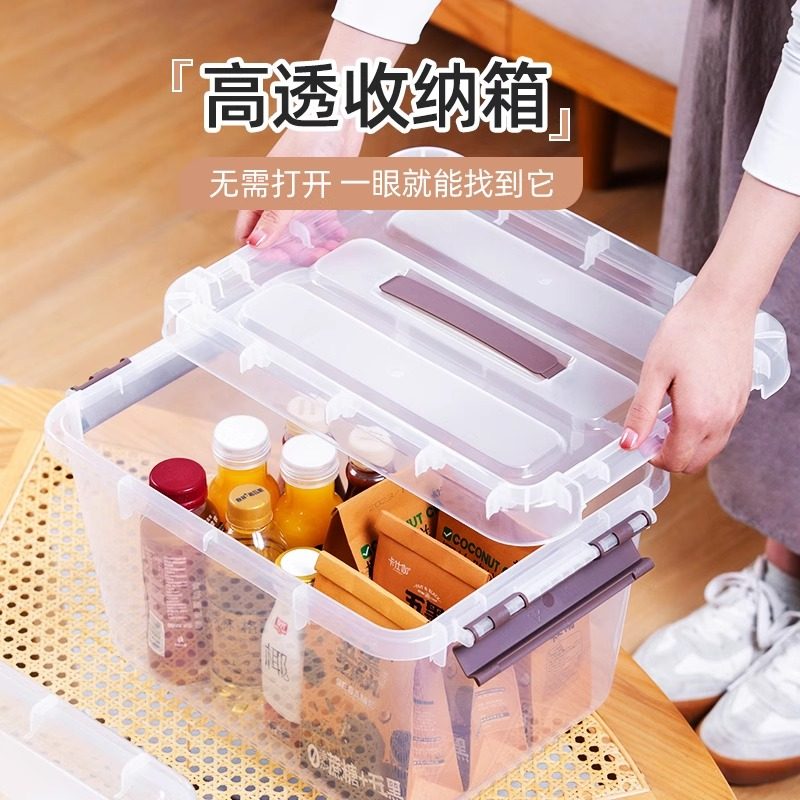 茶花手提收纳箱整理箱子透明小零食儿童玩具收纳盒家用储物盒塑料 - 图1