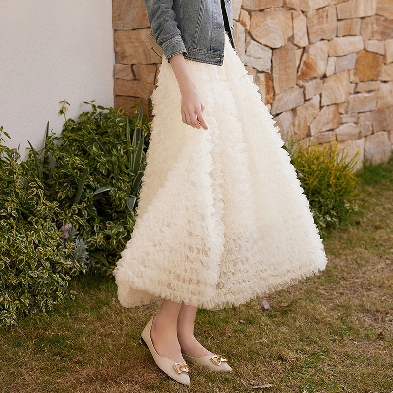 白鹿语温柔千金风网纱半身裙26春新款韩系少女长款蛋糕裙仙女裙