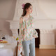 White Deer Speech Ruffle Printed Chiffon Shirt Women's Long Sleeves