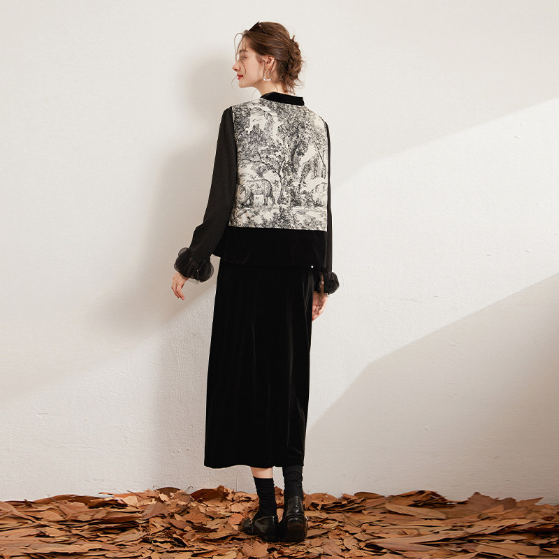 白鹿语国风盘扣时尚三件套秋新款马夹纯色半裙微弹打底套装女,淘宝优惠券,粉丝福利购,淘宝优惠卷