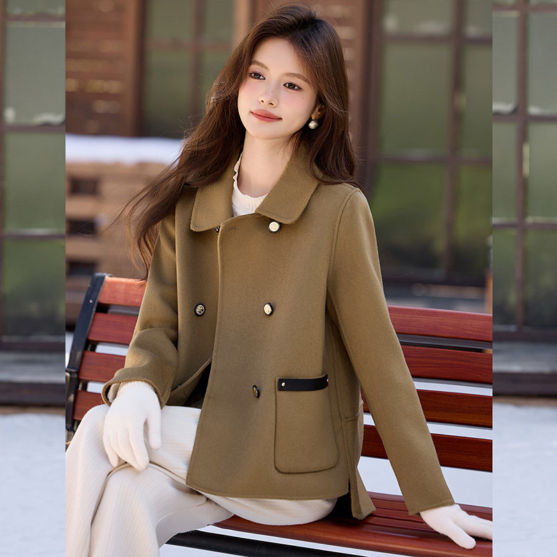 白鹿语100%绵羊毛双面呢大衣冬款全羊毛通勤翻领毛呢外套短上衣女,淘宝优惠券,粉丝福利购,淘宝优惠卷