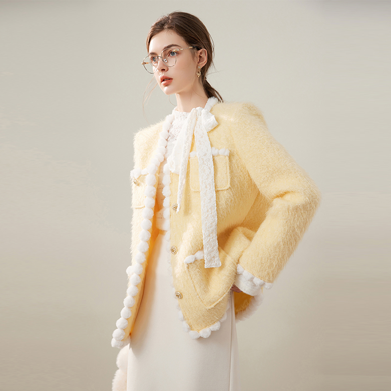 白鹿语撞色织带夹棉加厚棉衣25冬款款气质温柔对称口袋棉服女 - 图1