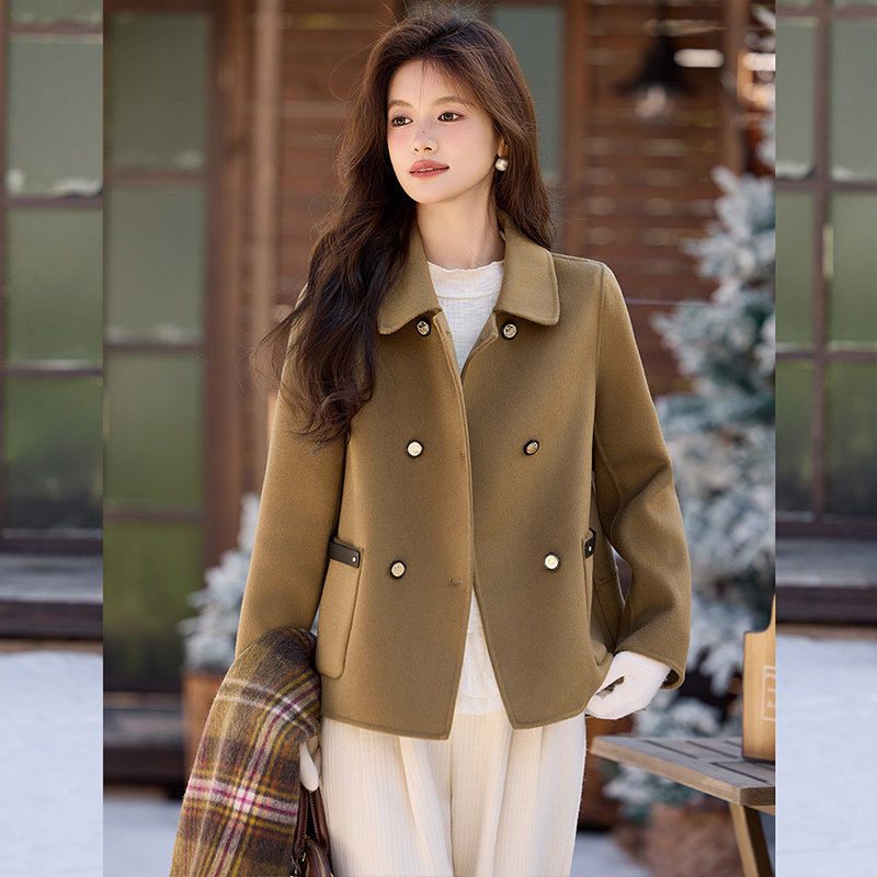 白鹿语100%绵羊毛双面呢大衣冬款全羊毛通勤翻领毛呢外套短上衣女,淘宝优惠券,粉丝福利购,淘宝优惠卷