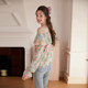 White Deer Speech Ruffle Printed Chiffon Shirt Women's Long Sleeves