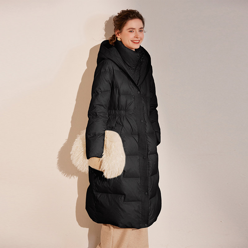 白鹿语时尚保暖鸭绒长款外套25冬新款立领连帽加厚女式羽绒服,淘宝优惠券,粉丝福利购,淘宝优惠卷