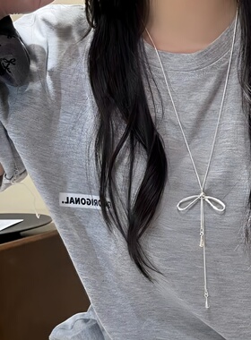 日韩甜美银色蝴蝶结蛇骨链项链