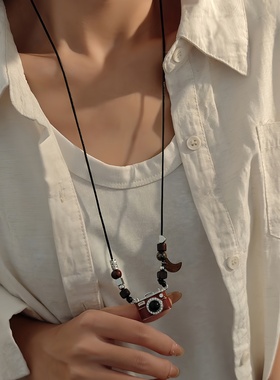 复古相机吊坠项链女小众风毛衣链