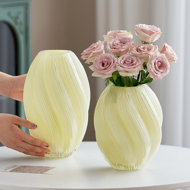 网红法式花瓶高级感玻璃ins奶玉色客厅水养插花摆件中古芬顿花器,淘宝优惠券,粉丝福利购,淘宝优惠卷