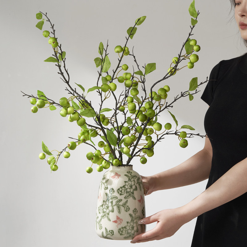 轻奢冰裂纹陶瓷花瓶绿花田园风格青花瓷中国风新中式客厅插花摆件,淘宝优惠券,粉丝福利购,淘宝优惠卷