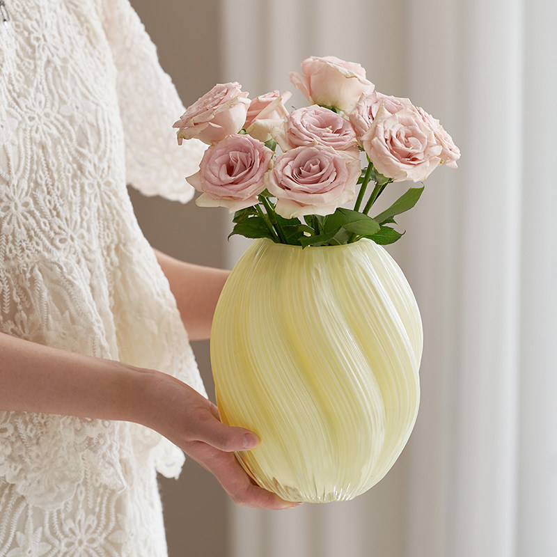 网红法式花瓶高级感玻璃ins奶玉色客厅水养插花摆件中古芬顿花器,淘宝优惠券,粉丝福利购,淘宝优惠卷