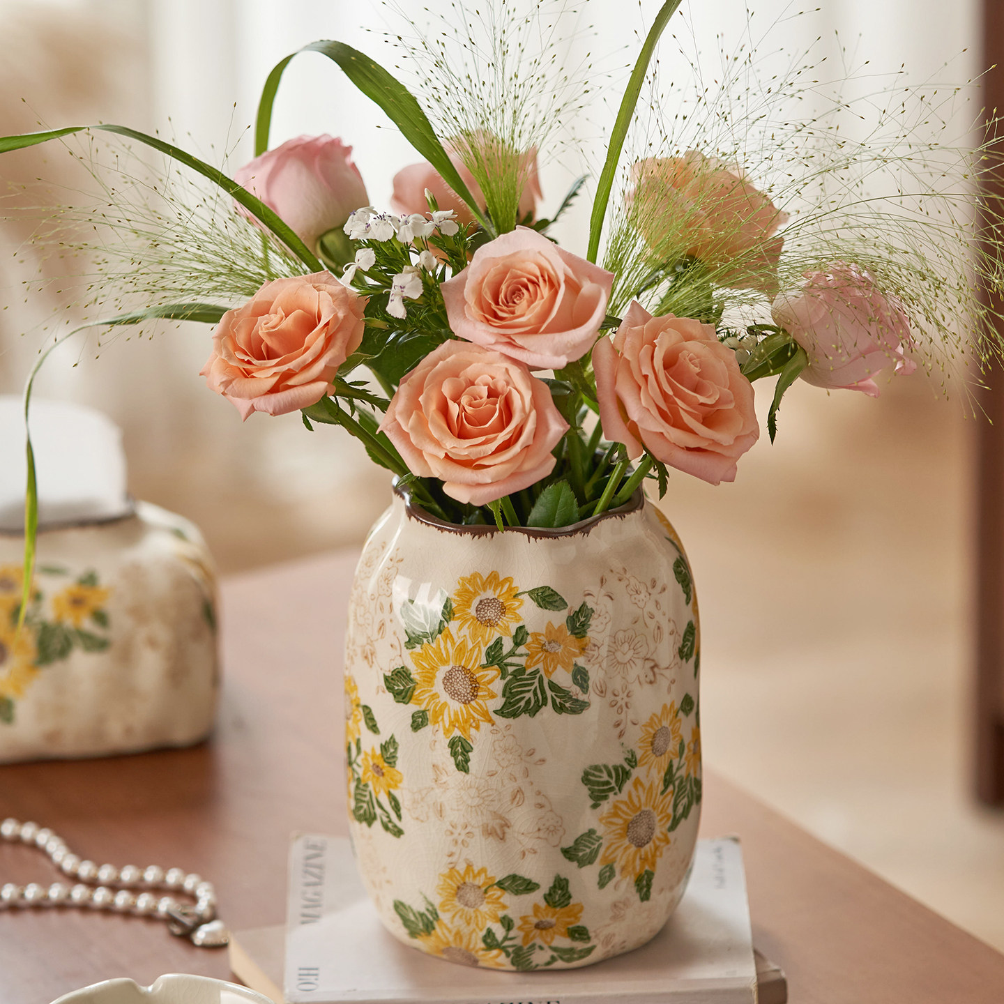 新款高端陶瓷花瓶摆件美式客厅插花水培鲜花装饰品复古创意新中式,淘宝优惠券,粉丝福利购,淘宝优惠卷