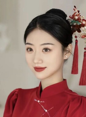 秀禾服结婚新中式新娘头饰红色