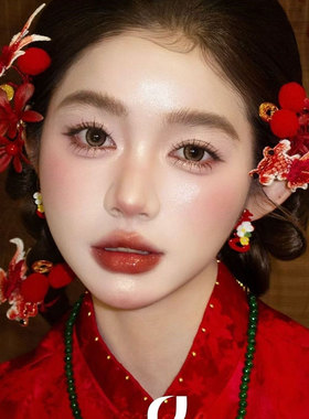 新中式古风红色花朵边夹发簪女汉服头饰新娘发饰旗袍簪花工艺