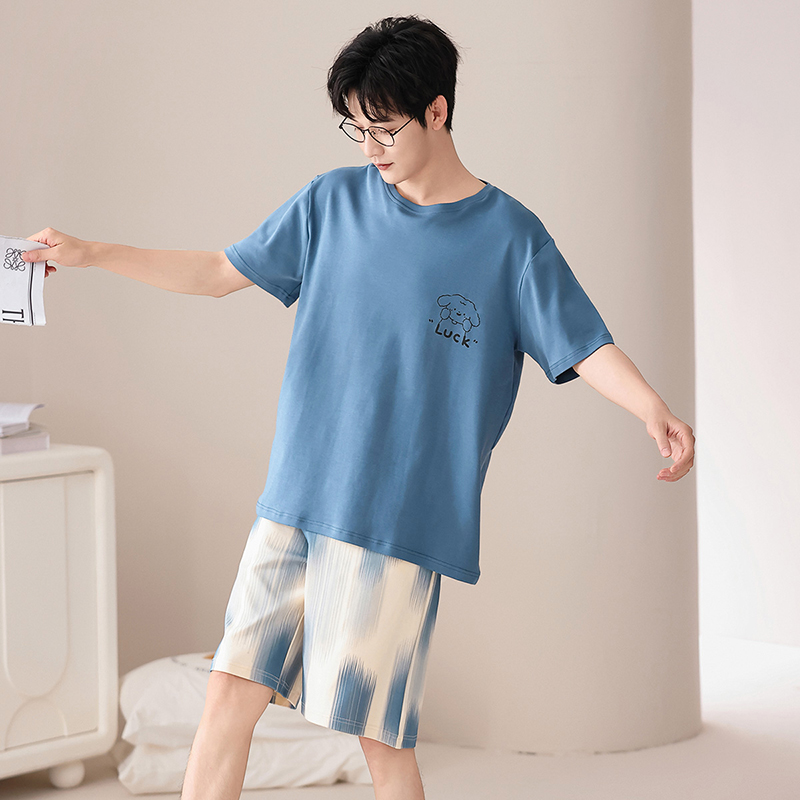 猫人纯棉睡衣男春夏款2025新款短袖短裤男士大码家居服套装可外穿