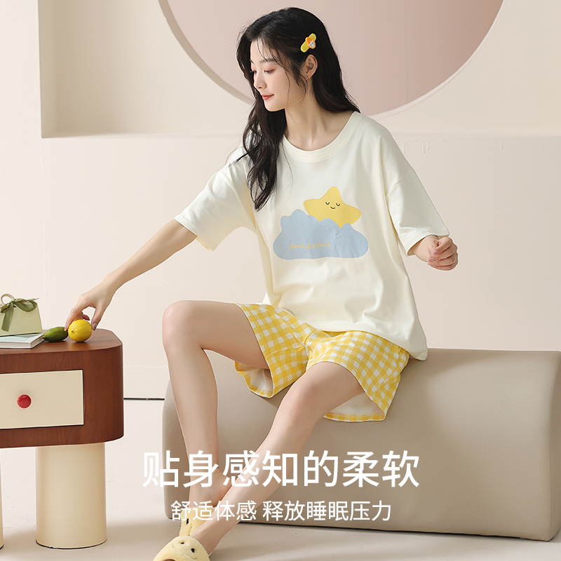 猫人睡衣女夏季短袖2025新款纯棉薄款大码休闲家居服套装可外穿