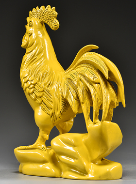 黄色木雕鸡十二生肖木头鸡摆件