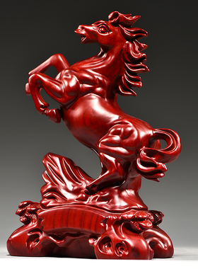 红色木头马摆件红木十二生肖马家居装饰实木吉祥物乔迁送礼工艺品