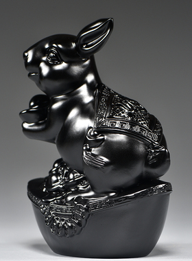 黑色兔子摆件实木雕刻十二生肖