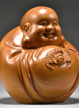 木雕弥勒佛像摆件祝福实木新古典